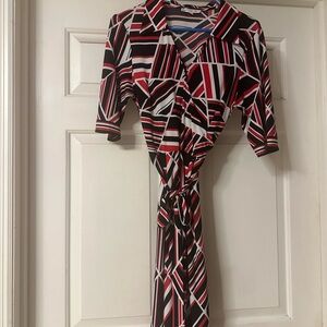 Super cute comfy black, white and red dress.